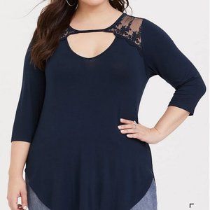 Torrid Navy Blue Lace Inset Tunic Tee